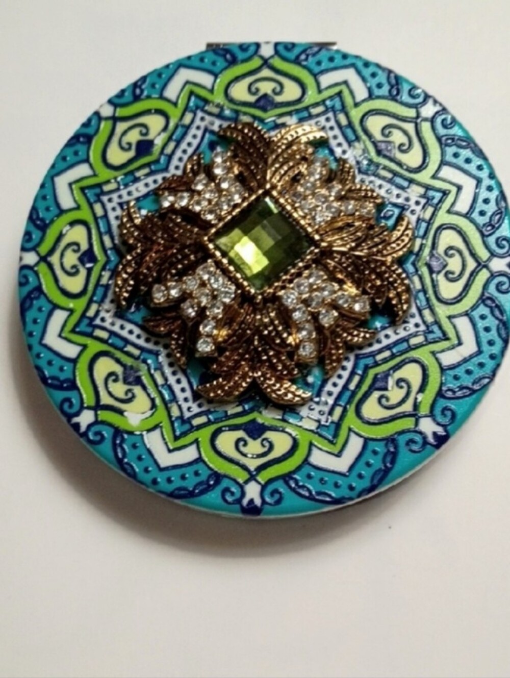 Mandala Pattern Jeweled Compact Magnifying Mirror